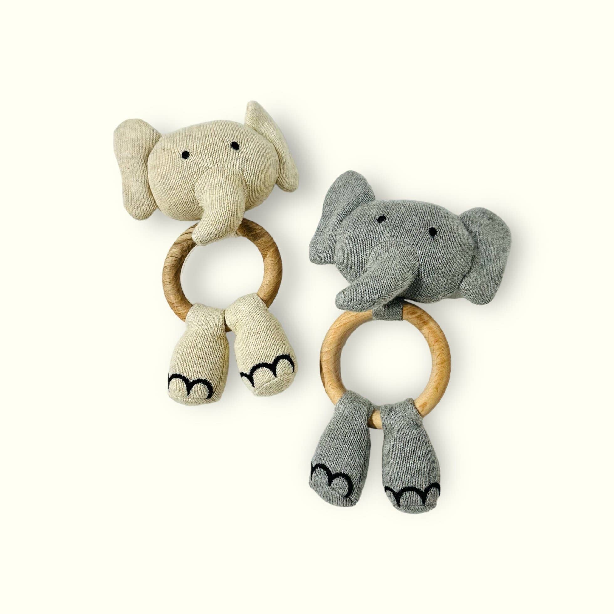 Organic Baby Teething Ring Rattle - Elephant