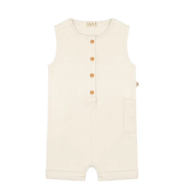 Uaua Sleeveless Romper With Buttons - Crema