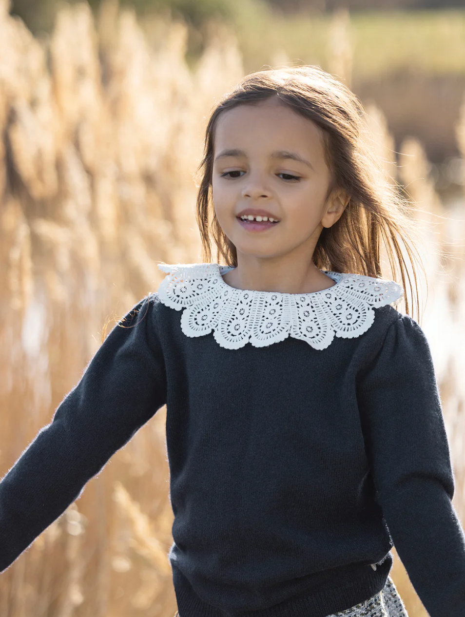 Tartine Ruffle Collar Navy Sweater