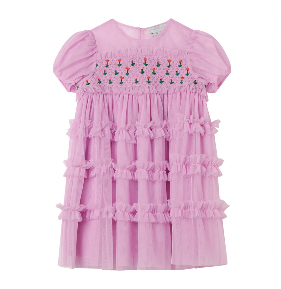 Stella Girl Short Sleeve Tulle Dress With Flowers