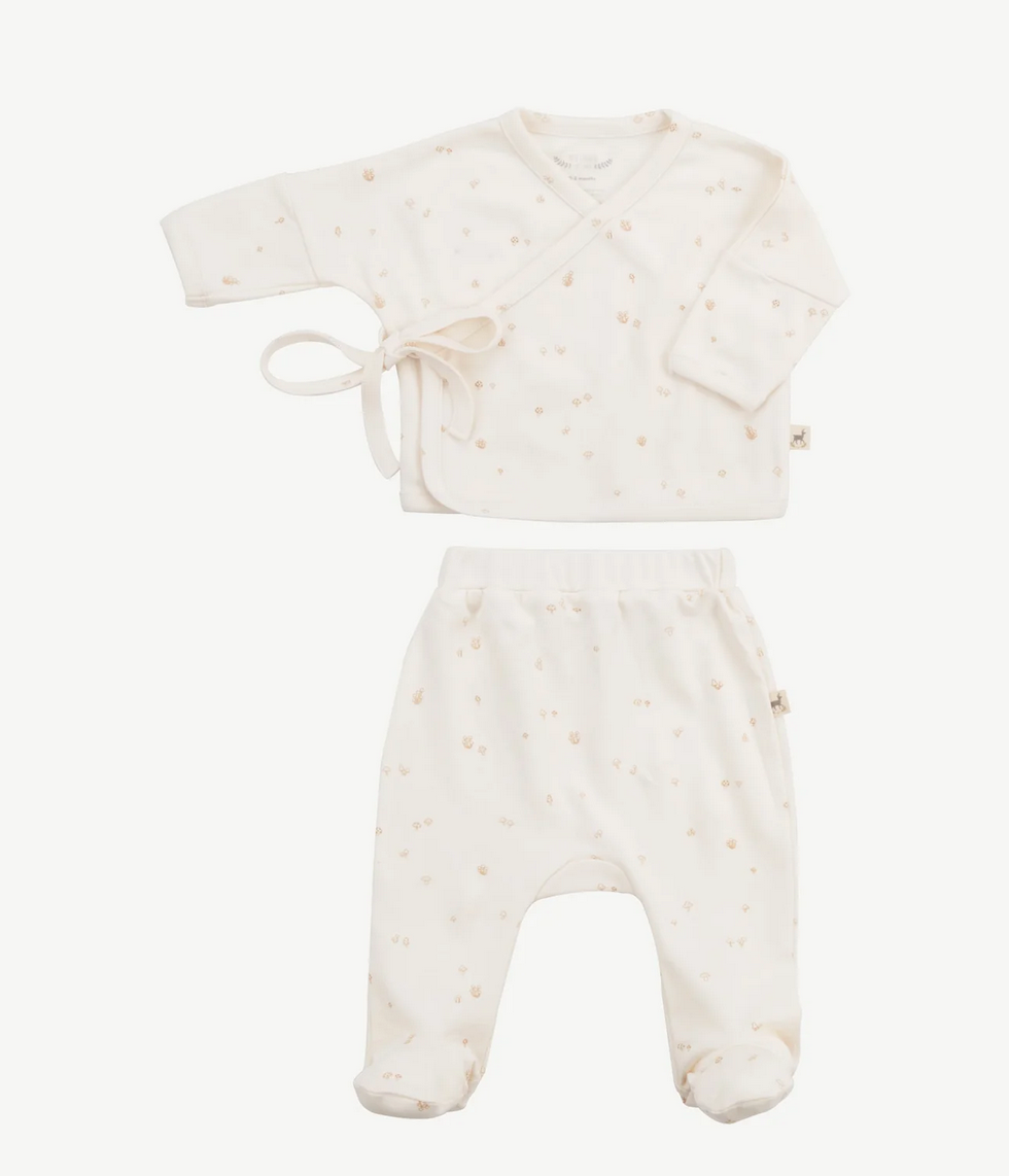 Red Caribou Baby Set Kimono Top + Bottoms - Mushroom Sea Salt