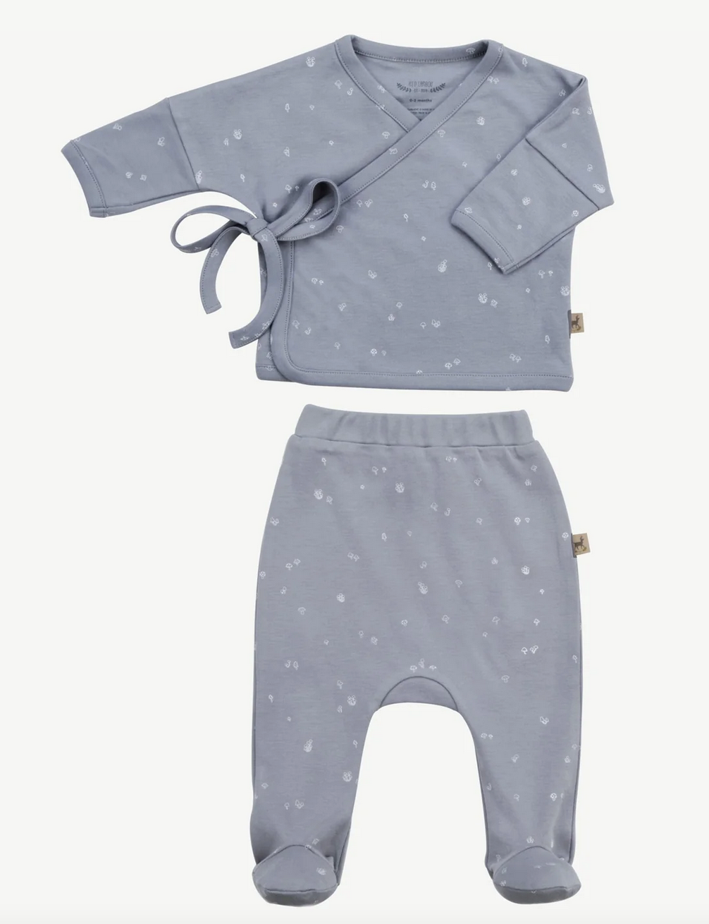 Red Caribou Baby Set Kimono Top + Bottoms - Mushroom Gray