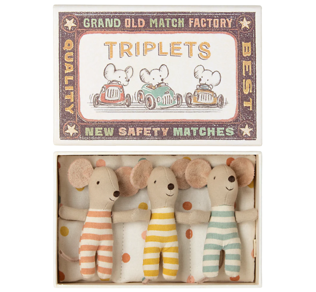 Maileg Triplet, Baby Mice in Matchbox