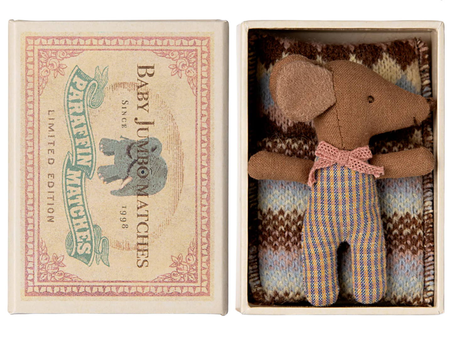 Sleepy Wakey Baby Mouse in Matchbox, Rose