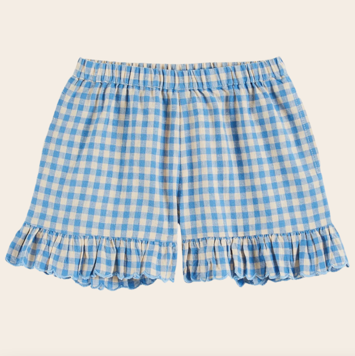 Emile Et Ida Light Blue Gingham Ruffled Shorts