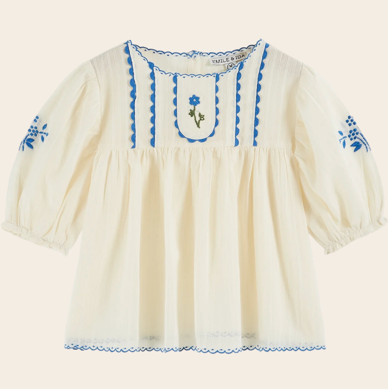 Emile Et Ida Ecru Hand-Embroidered Blouse