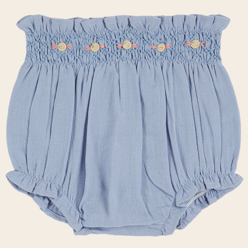 Emile Et Ida Light Blue Hand Smocked Bloomer