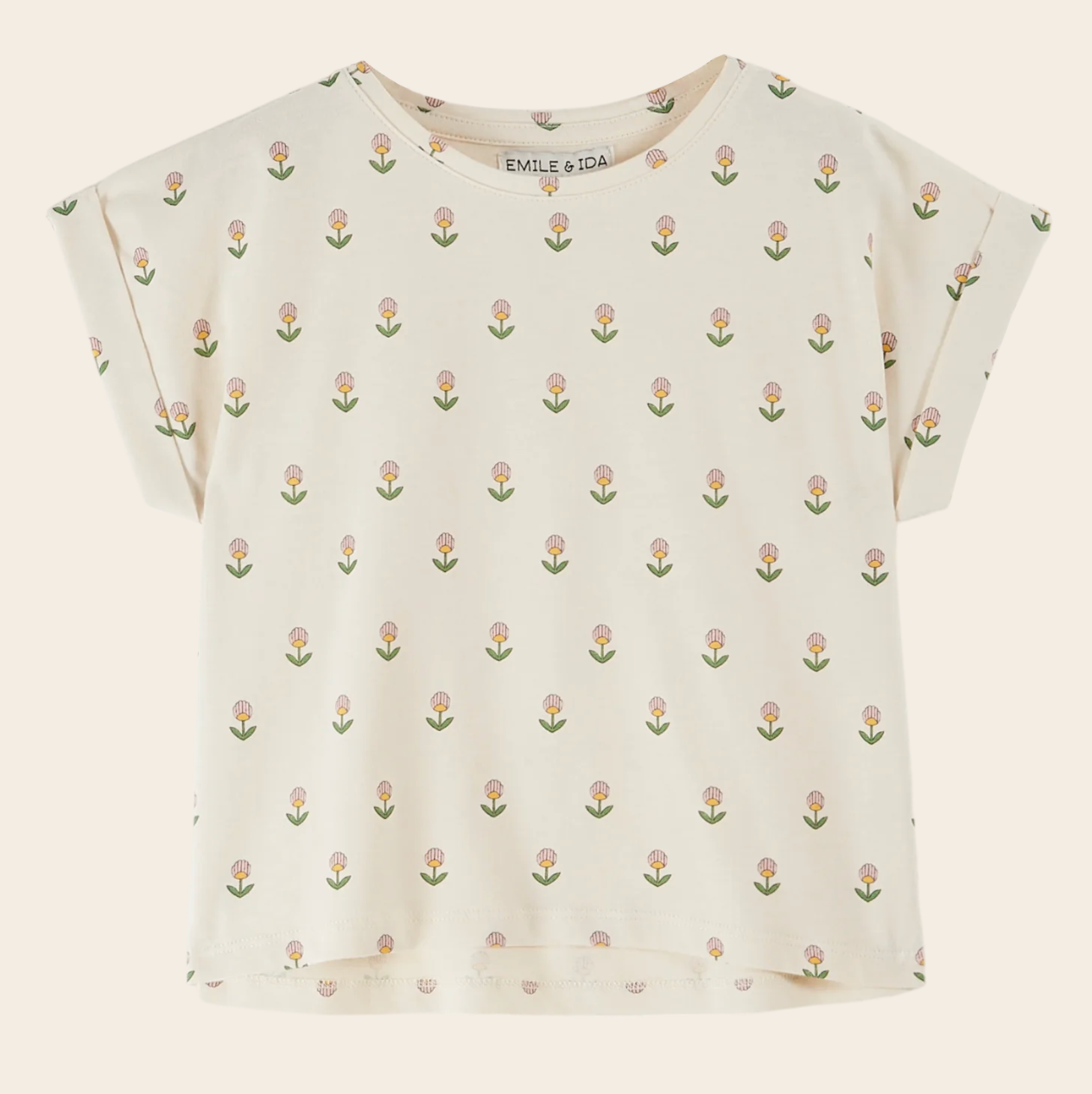 Emile Et Ida Ecru Flowers Organic Cotton T-Shirt