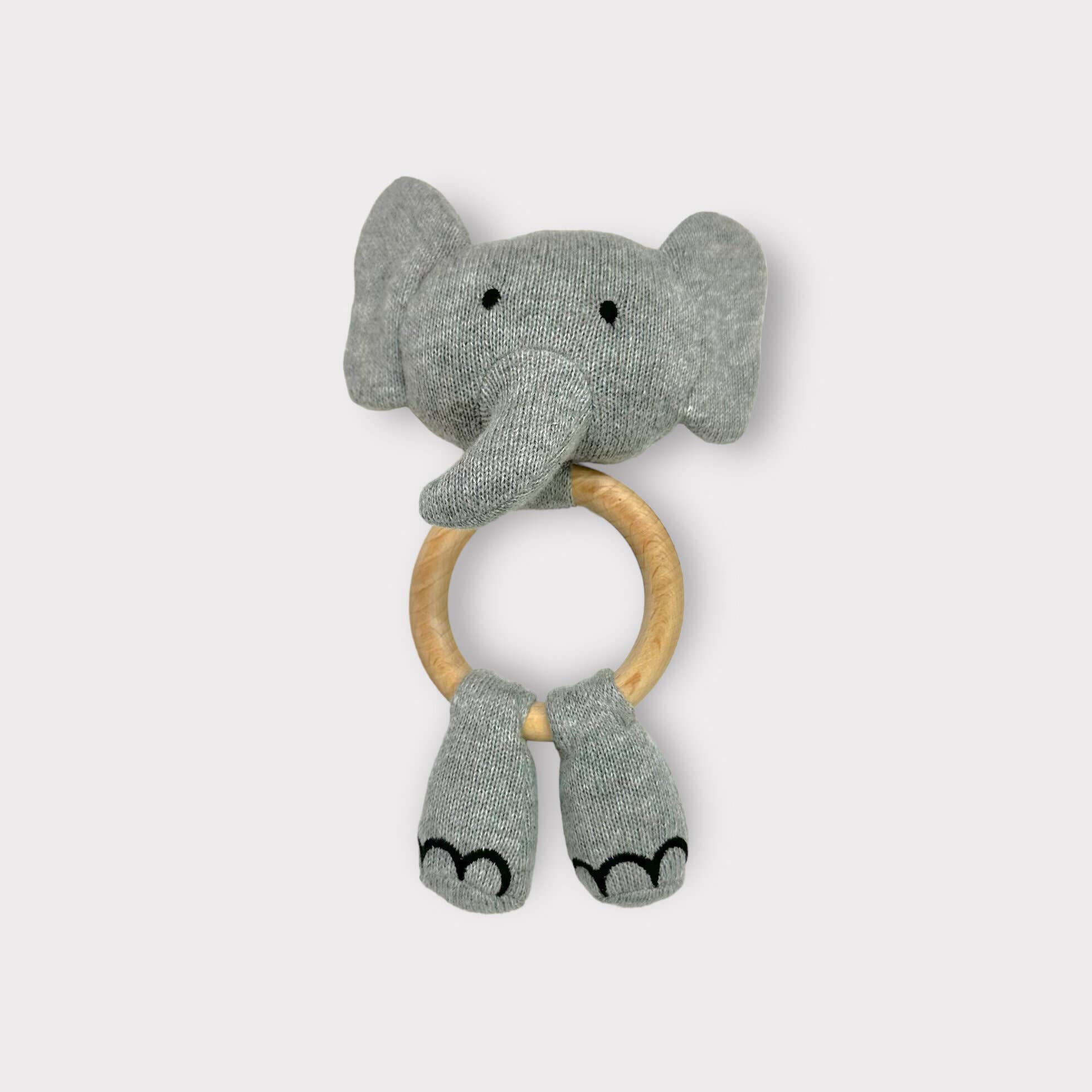 Organic Baby Teething Ring Rattle - Elephant