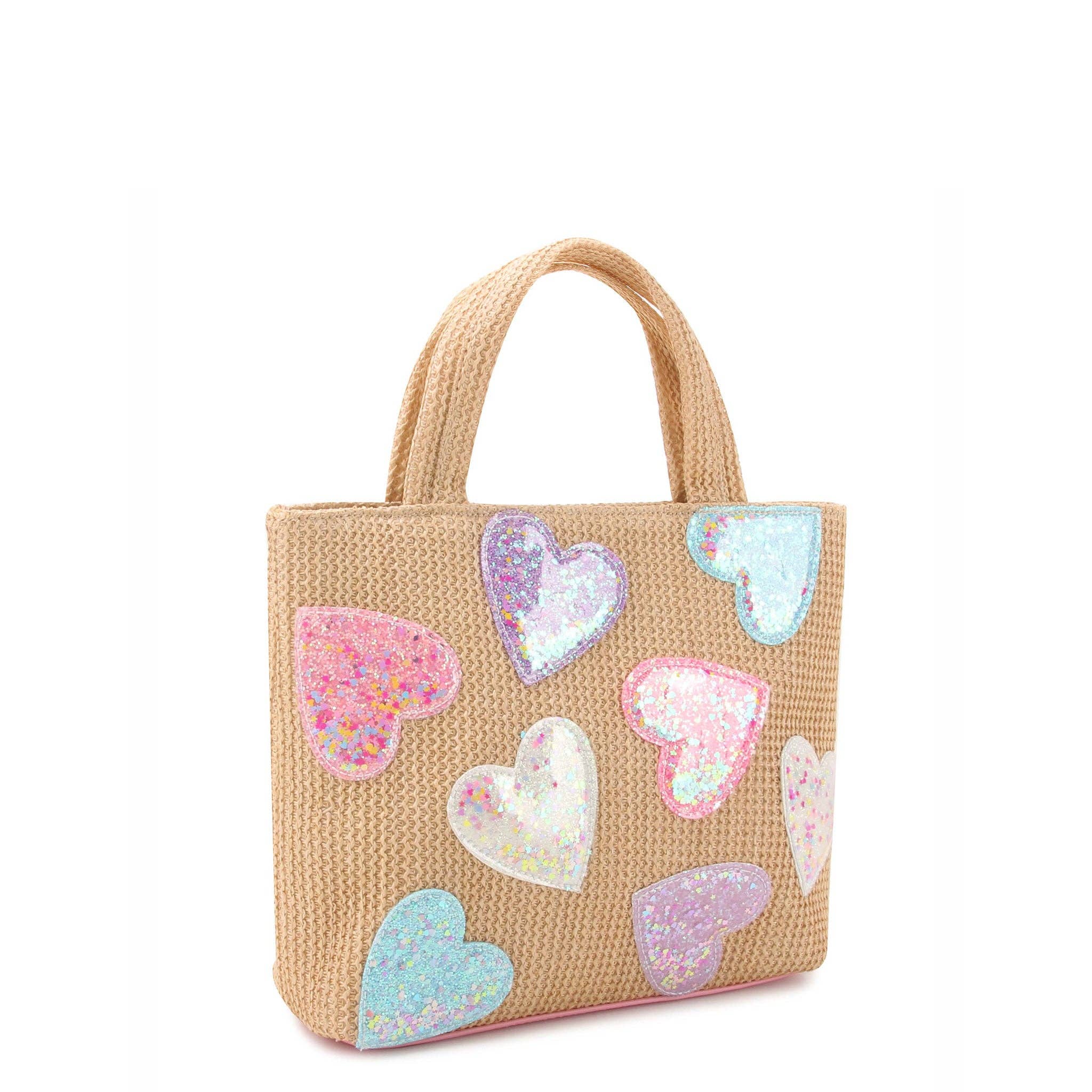 Confetti Hearts Straw Mini Tote Bag